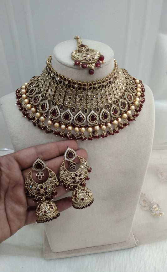 Maroon Choker Jewellery Bridal Alisha Set