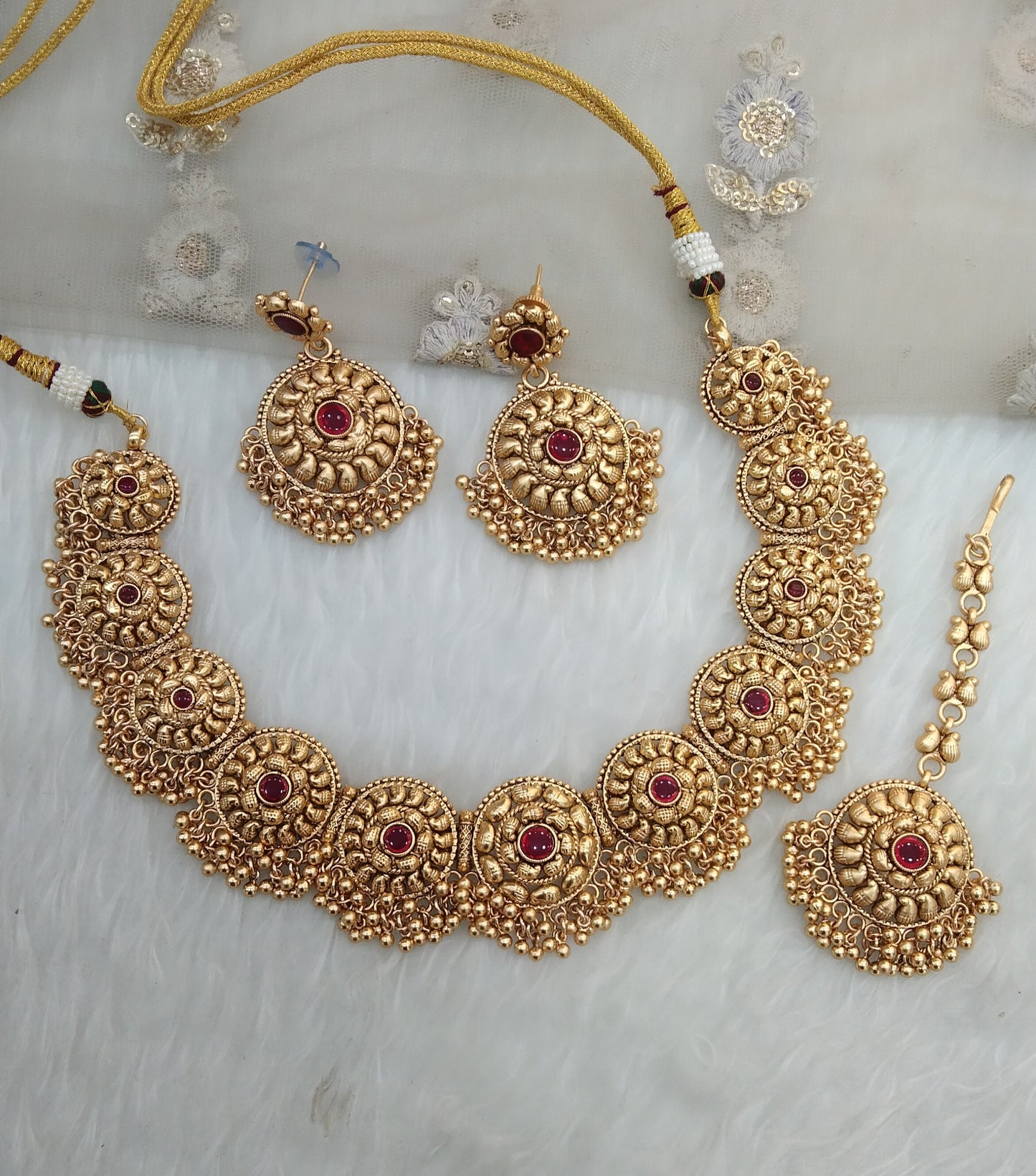 Ruby Gold Polki Necklace Jewellery Jewelry Irya Set