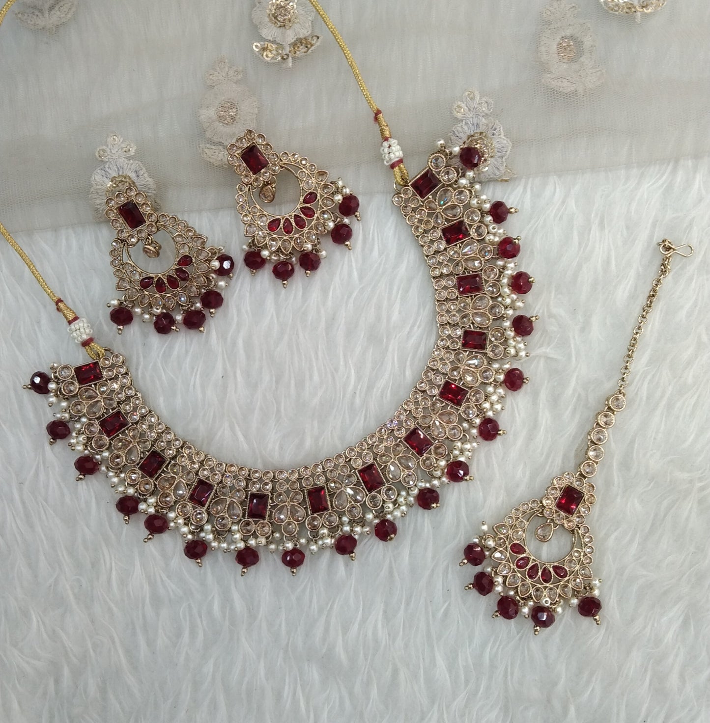 Maroon necklace Jewellery Reshma Set