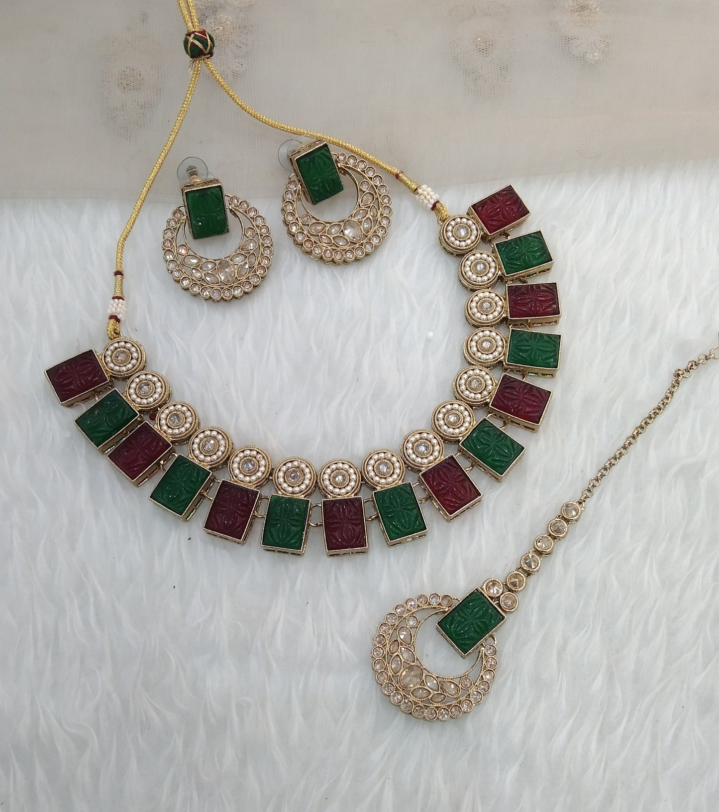 Maroon Green necklace Jewellery Land  Set