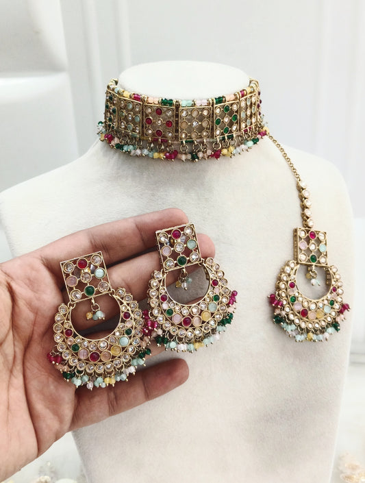 Multi Color Choker Jewellery Sam Set