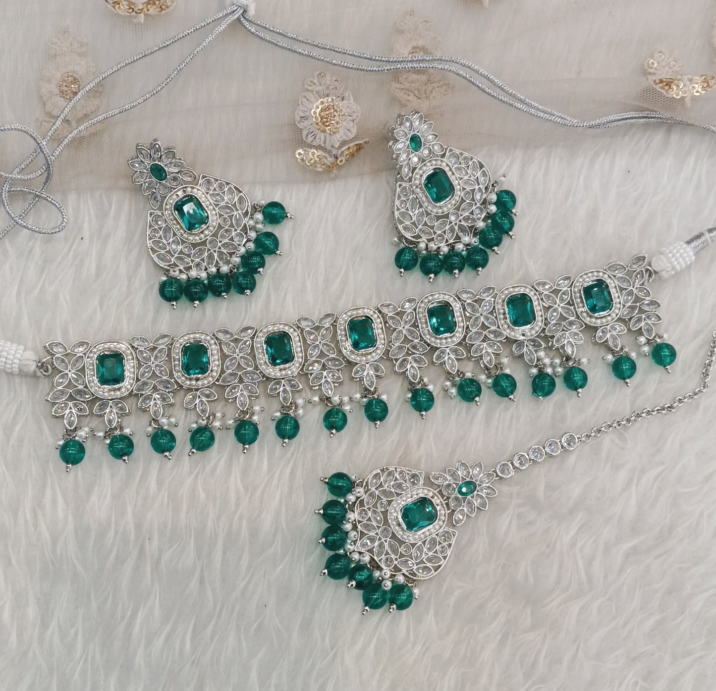 Silver Rama Green Choker Jewellery Shine Set