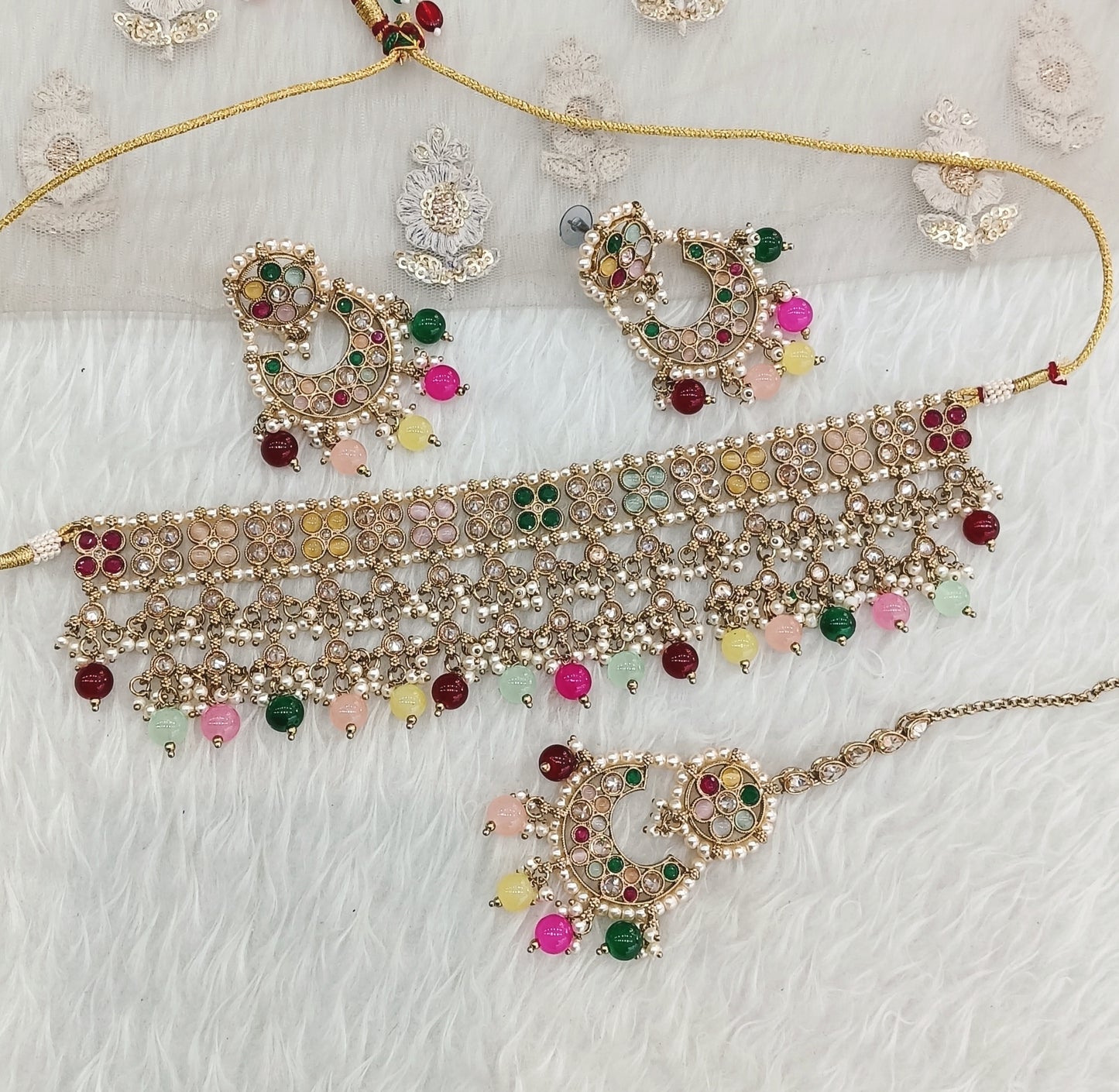 Multi Color Choker Jewellery Shine Set