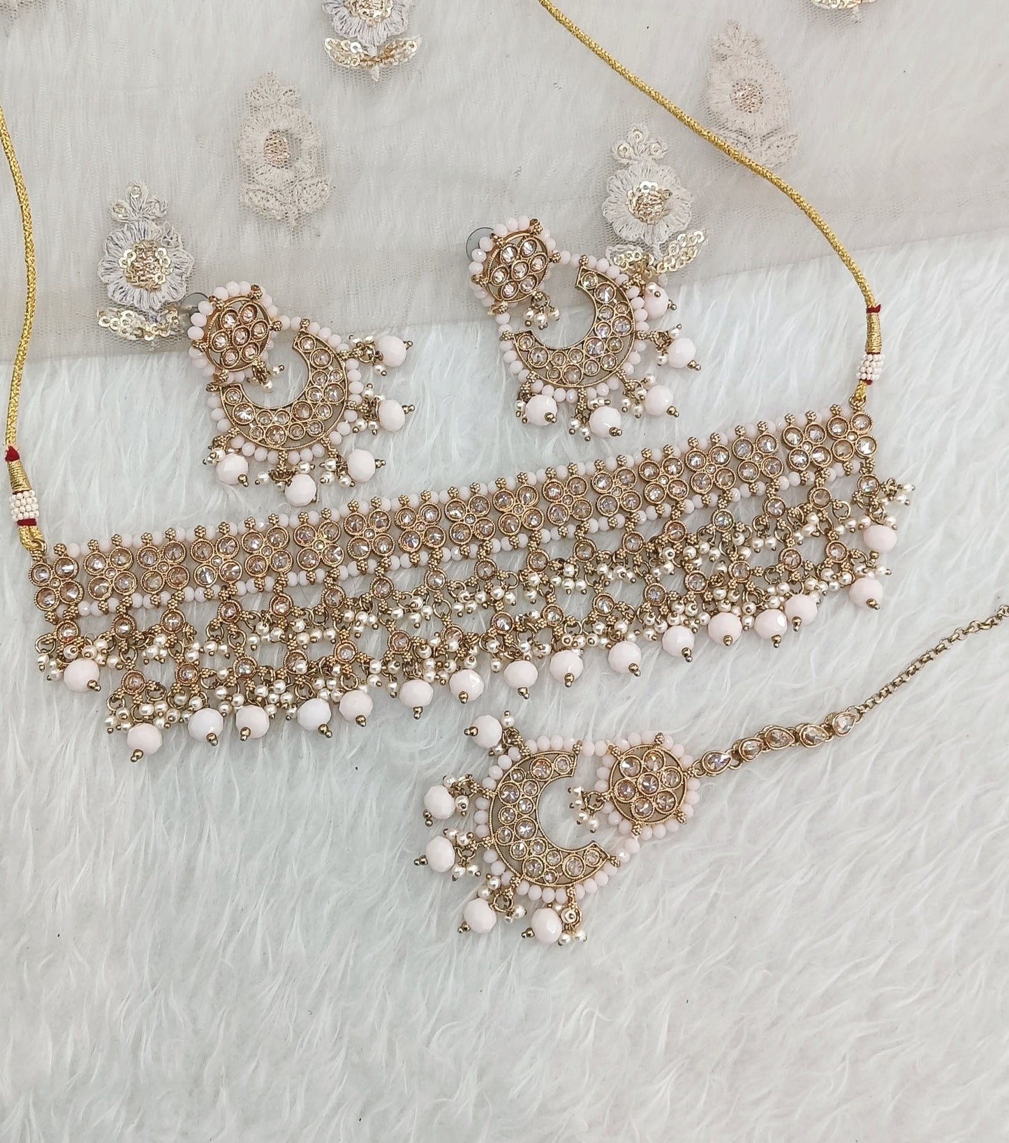 Peach Color Choker Jewellery Shine Set