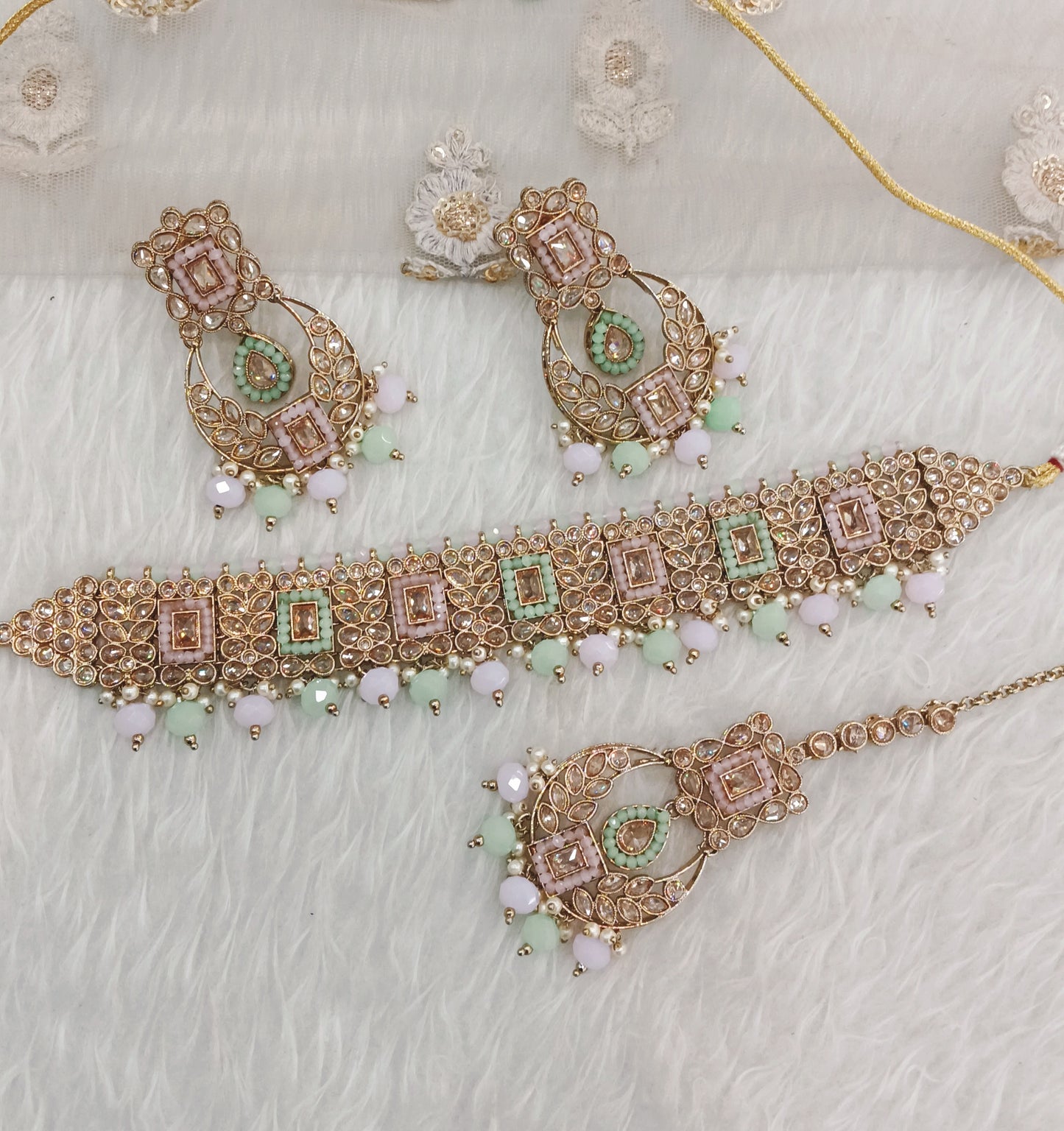 Mint Pink Choker Jewellery Oswego Set
