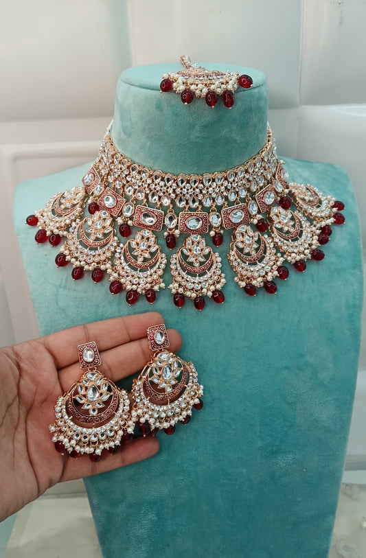 Maroon Kundan 21 Karet Necklace Jewellery Hello Set