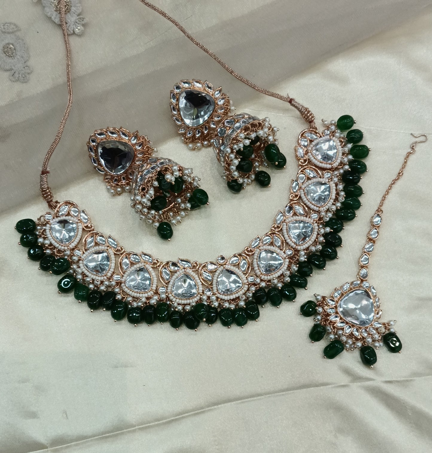 Green Kundan 21 Karet Necklace Jewellery Hari Set