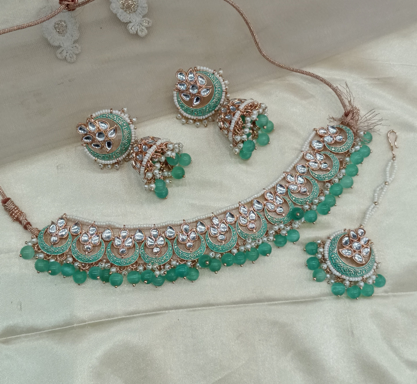 Turquoise Kundan Karet Choker Jewellery Braillo Set