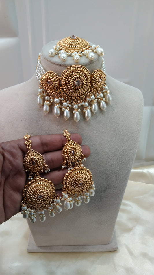 White  Gold Punjabi choker Birpal set