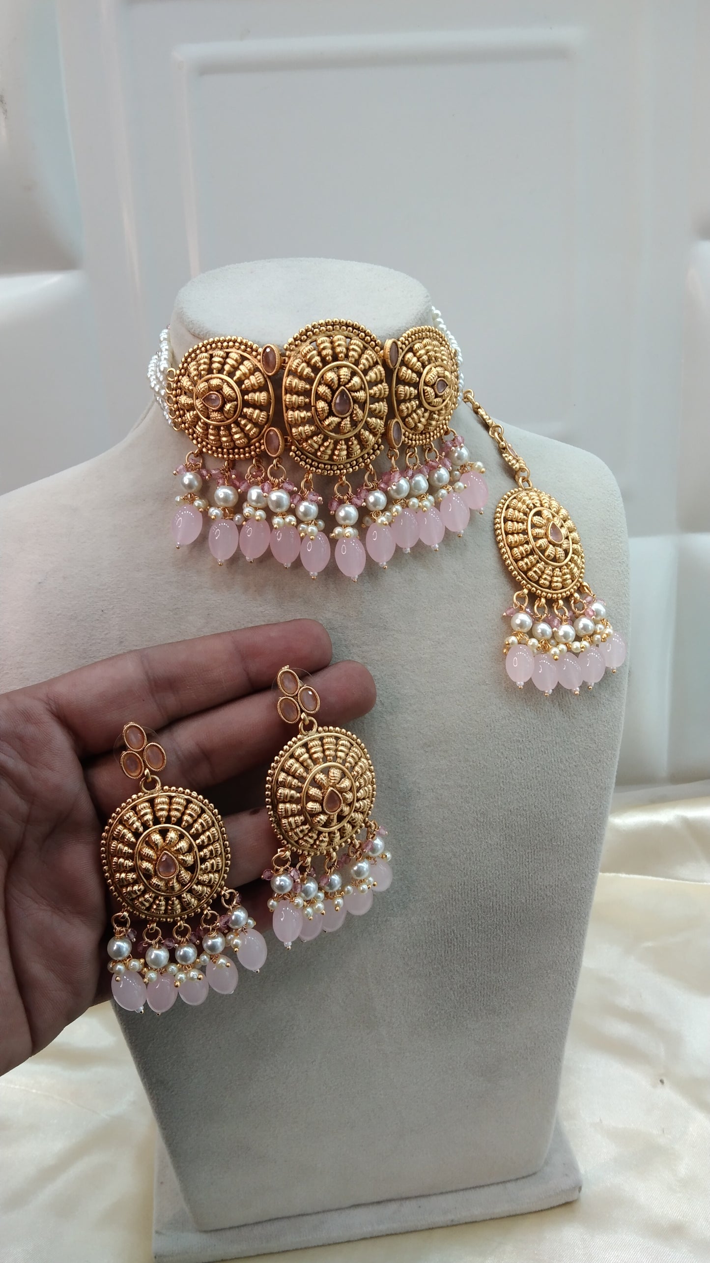 Baby Pink Gold Punjabi choker Birpal set