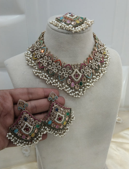 Multi Gold Necklace Jewellery Sital Set
