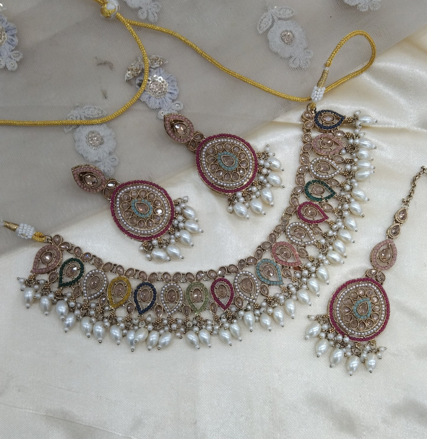 Multi Gold Necklace Jewellery Sital Set