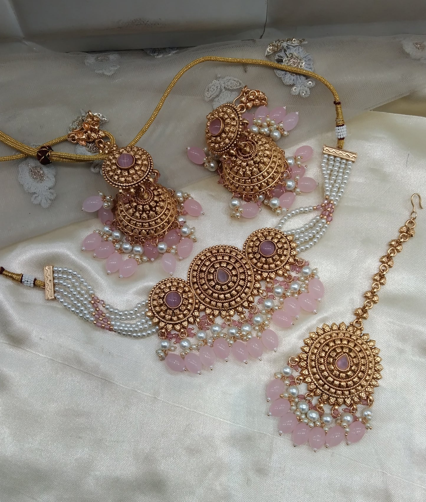 Baby Pink Gold Punjabi choker Birpal set