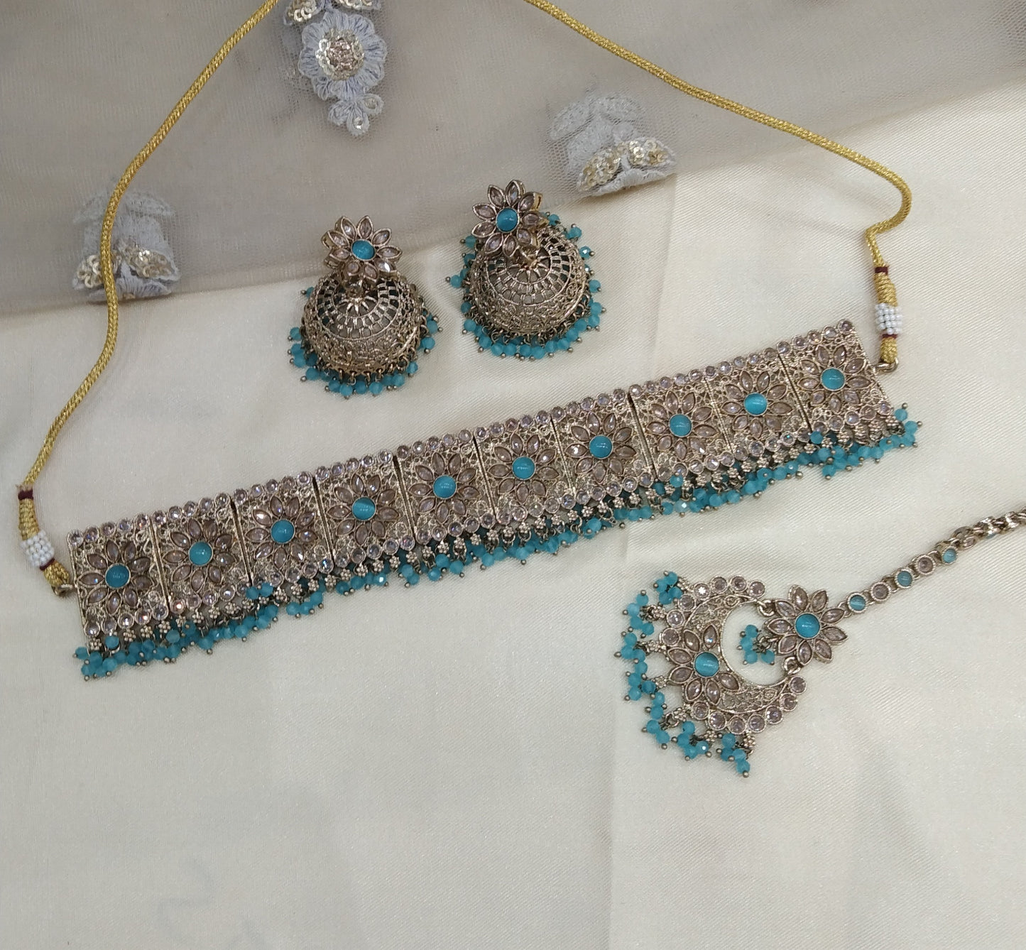 Sky Blue Choker Jewellery Seema Set