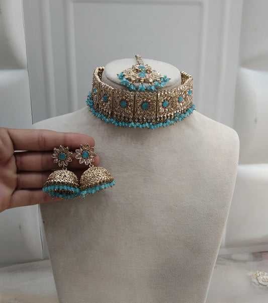 Sky Blue Choker Jewellery Seema Set