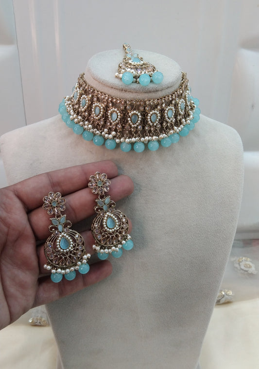 Sky Blue Choker Jewellery Winni Peg Set