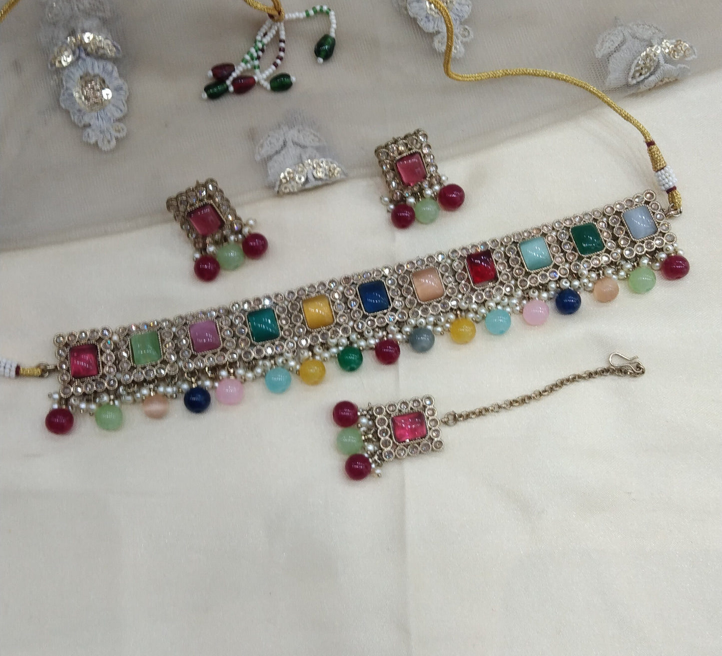 Multi Colour Choker Jewellery Soha Set