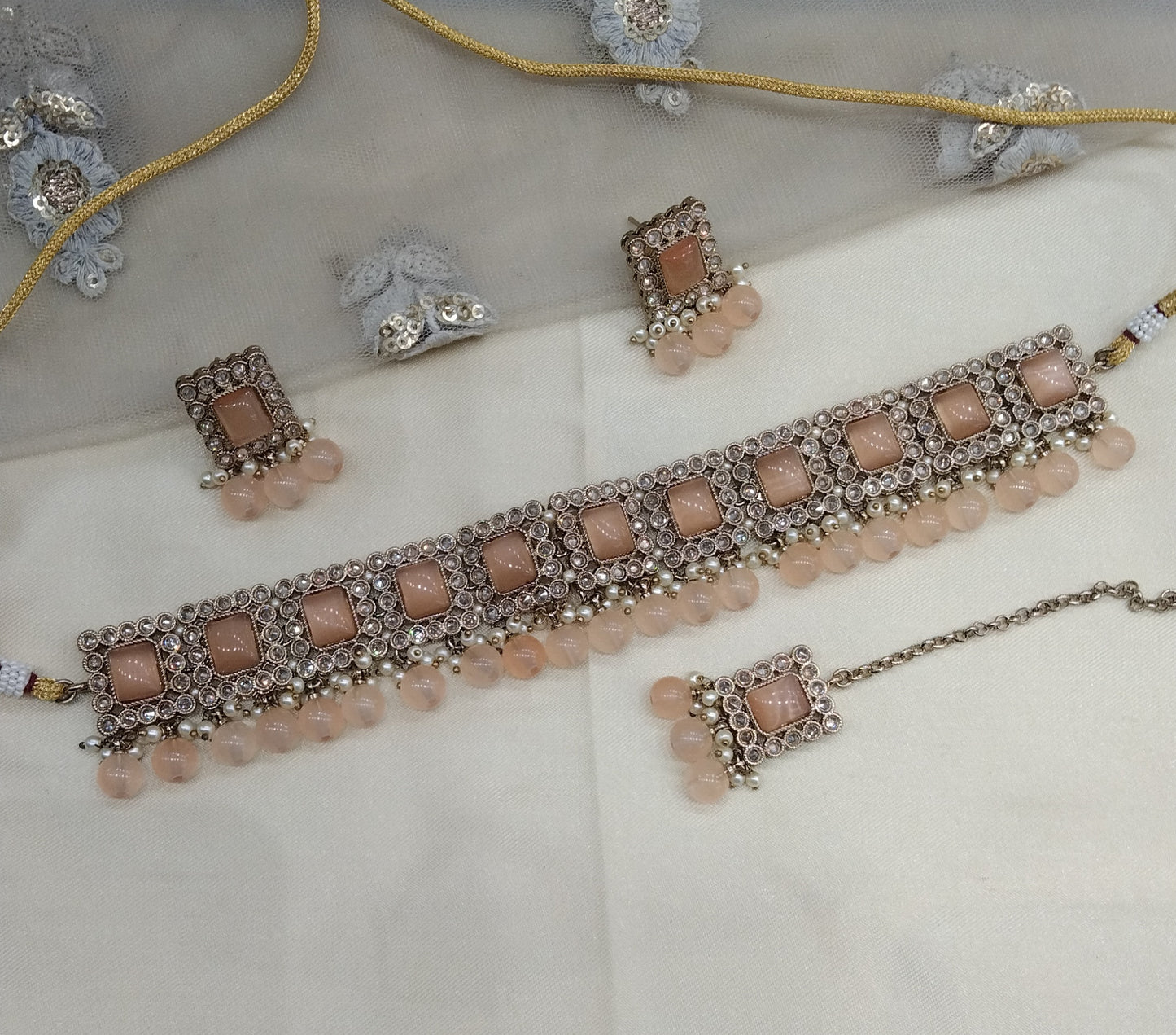 Peach Choker Jewellery Soha Set