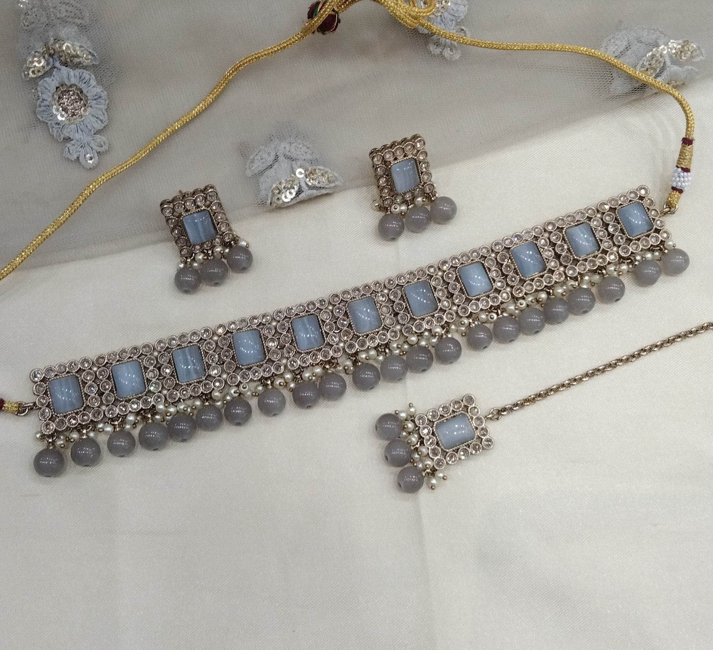 Grey Choker Jewellery Soha Set