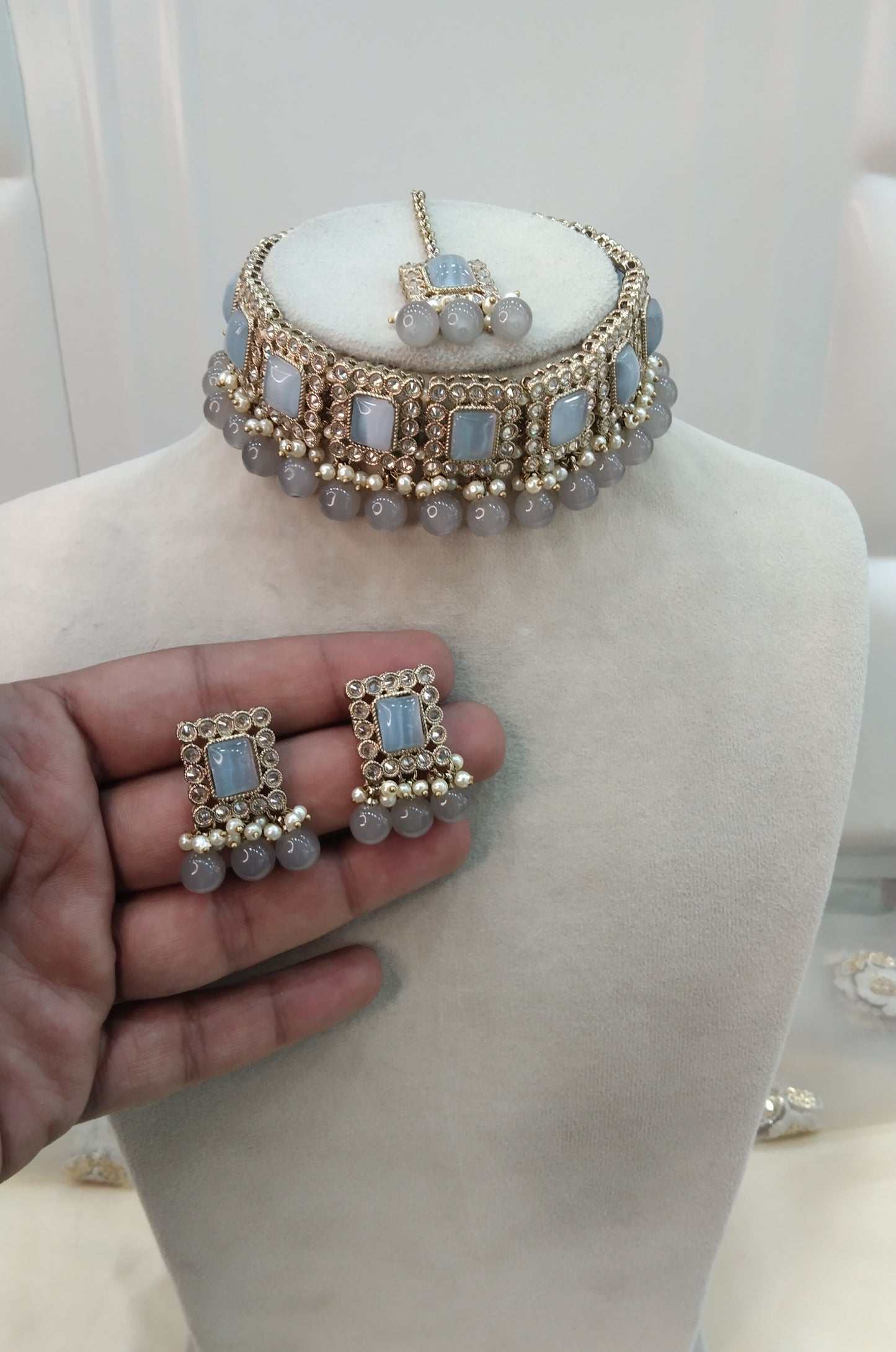 Grey Choker Jewellery Soha Set