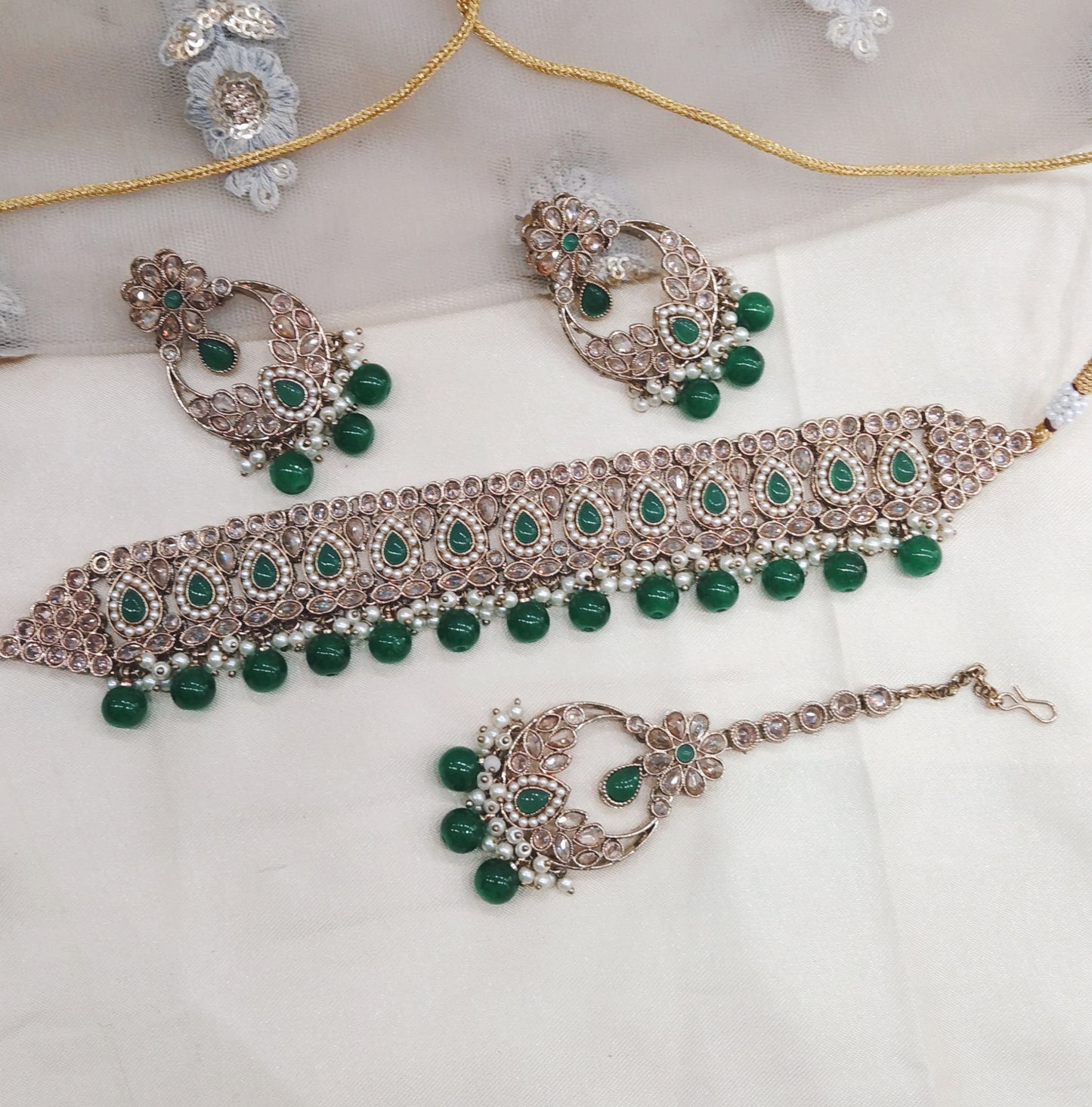Green Choker Jewellery Sawree  Set