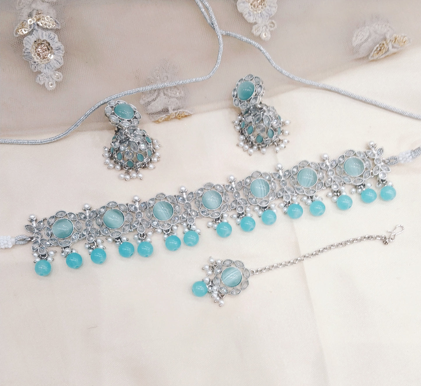 Silver Sky Blue Choker Jewellery Bendigo Set