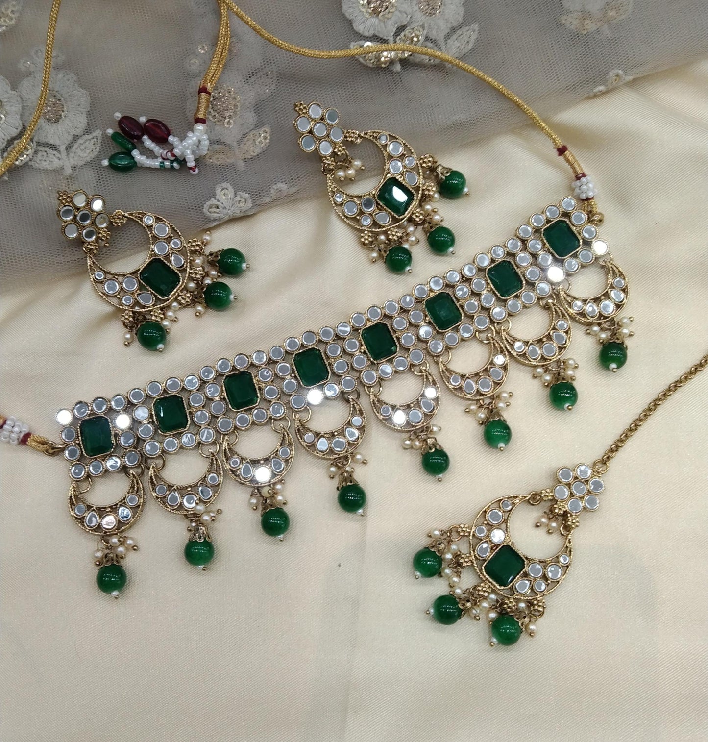 Green Choker Jewellery Sawree Set