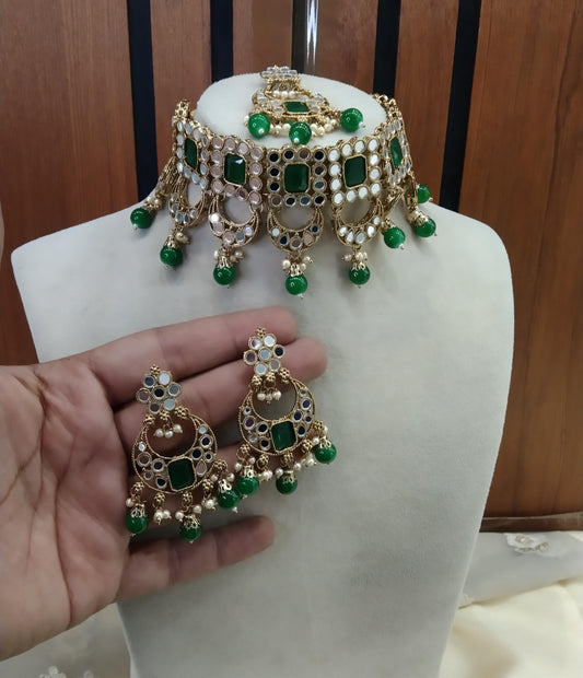 Green Choker Jewellery Sawree Set