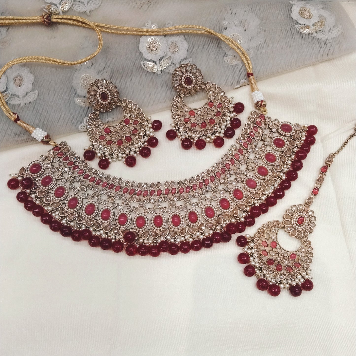 Ruby Necklace Jewellery Nisha Set