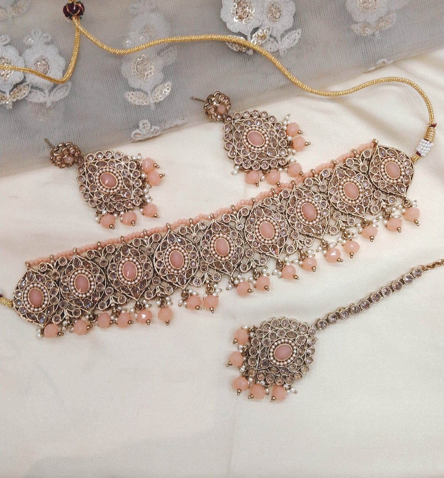 Peach Choker Jewellery Hira Set