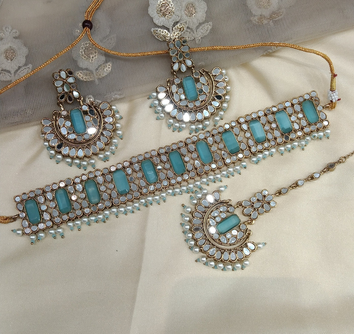 Sky Blue Choker Jewellery Sawree Set