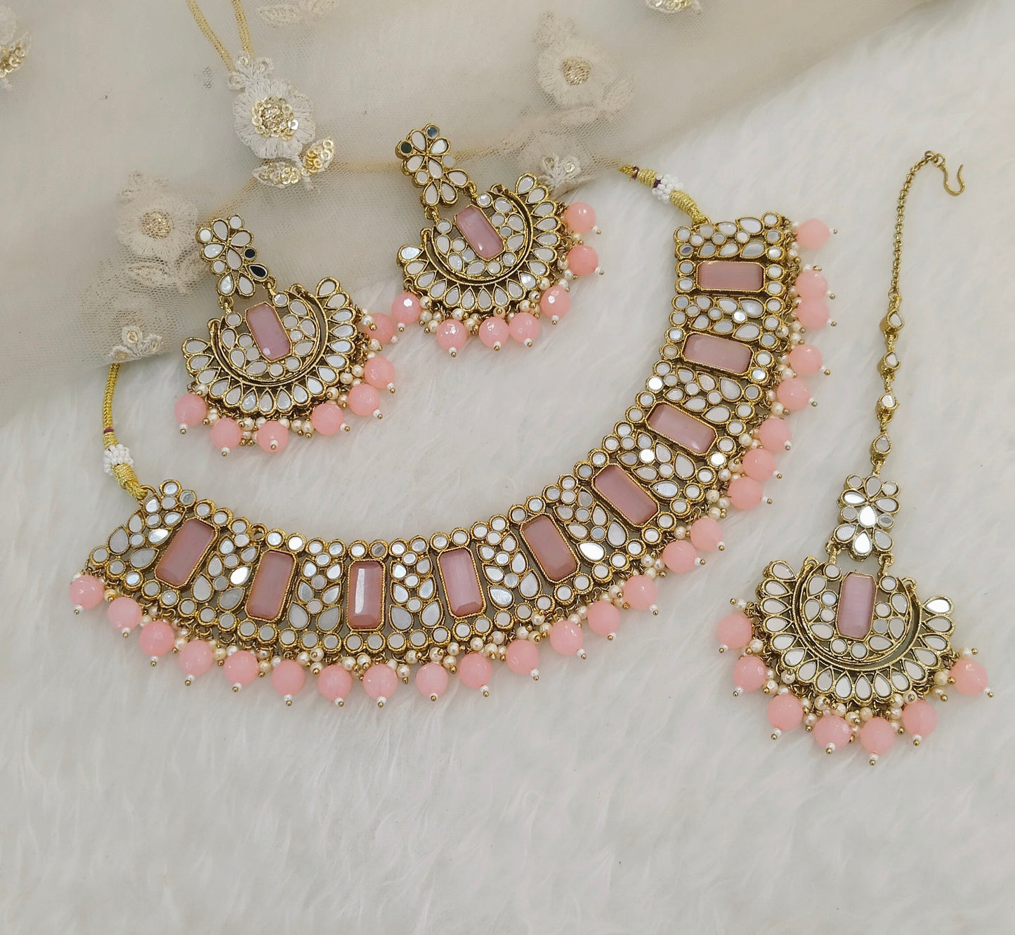 Pink Necklace Jewellery Rihana Set