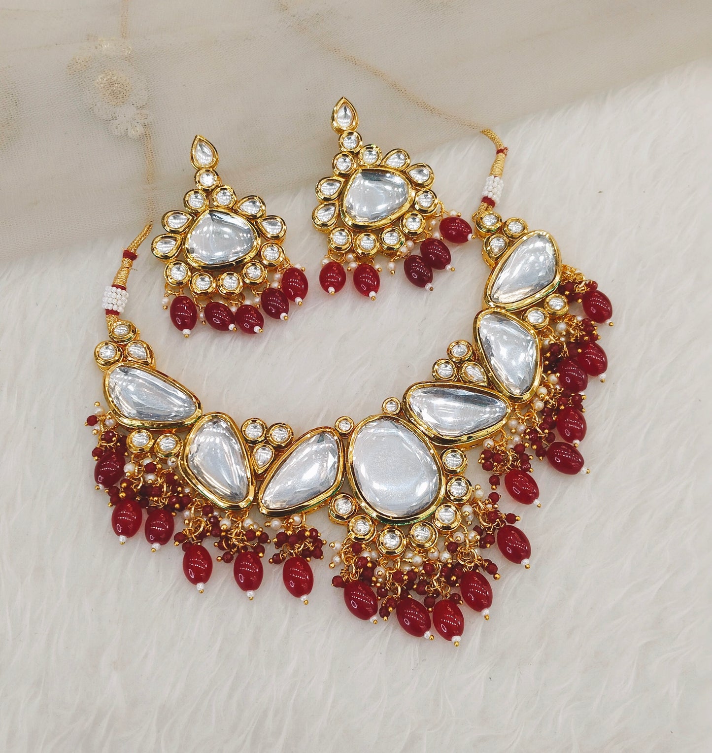 Maroon Necklace Jewellery Pc Set