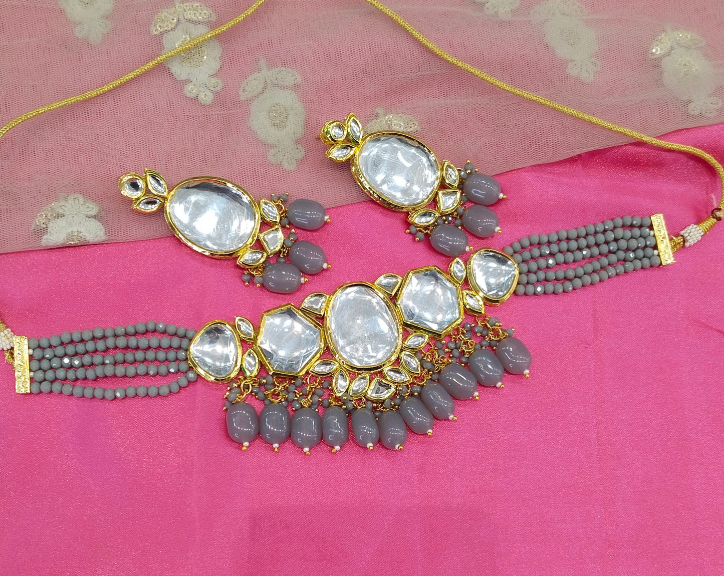 Grey Choker Jewellery Pc Set