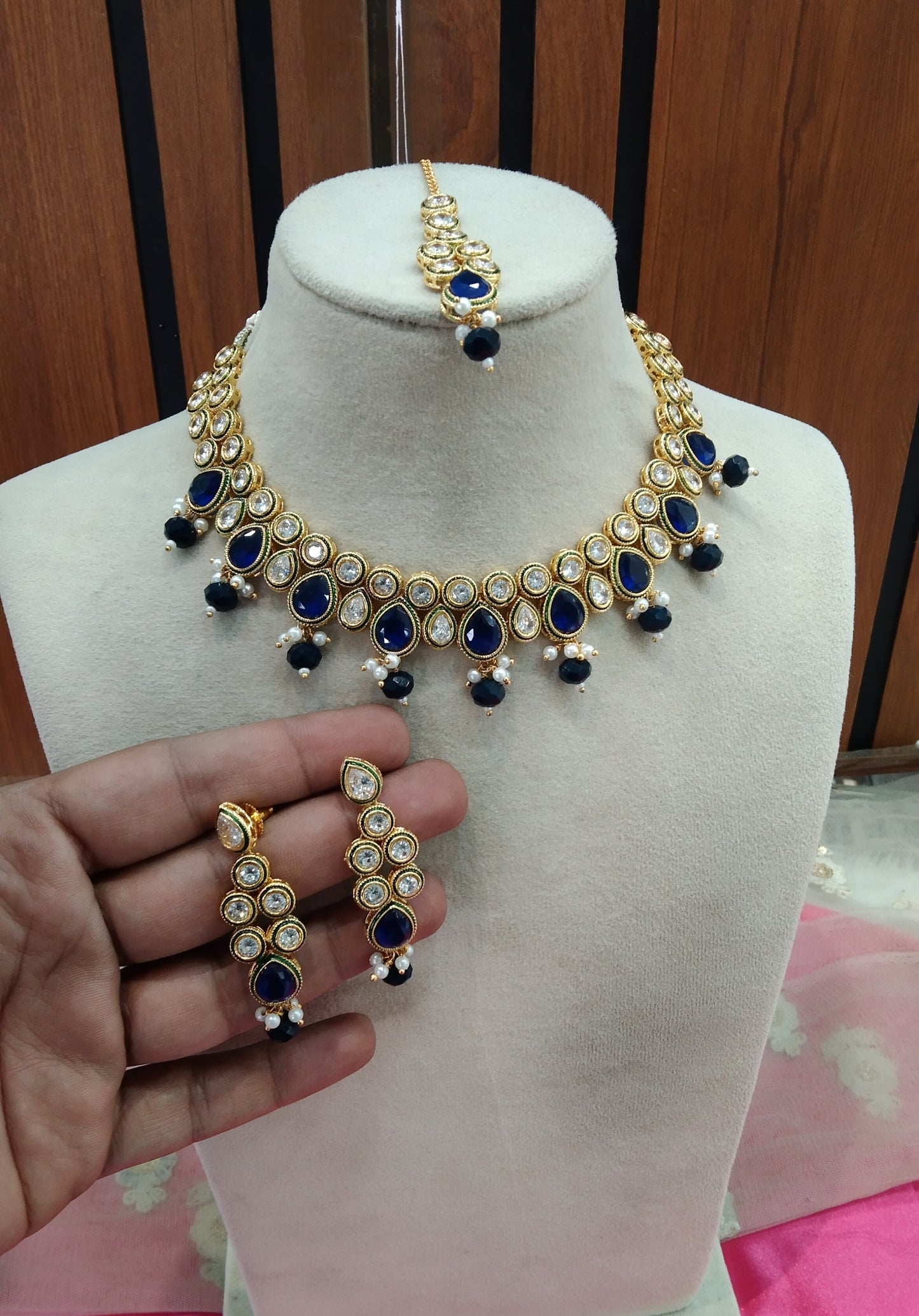 Blue Necklace Kundan Jewellery Swaziland Set