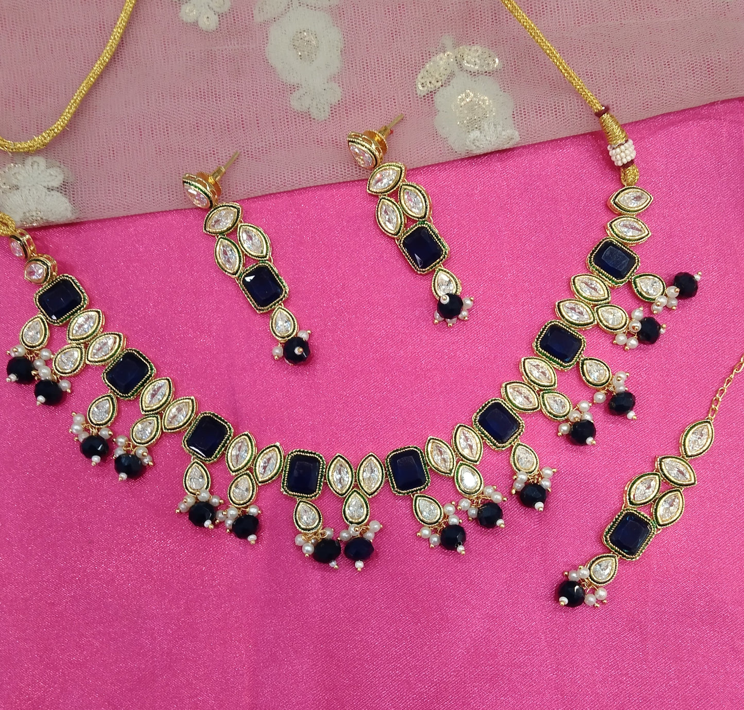 Blue Necklace Kundan Jewellery Swaziland Set