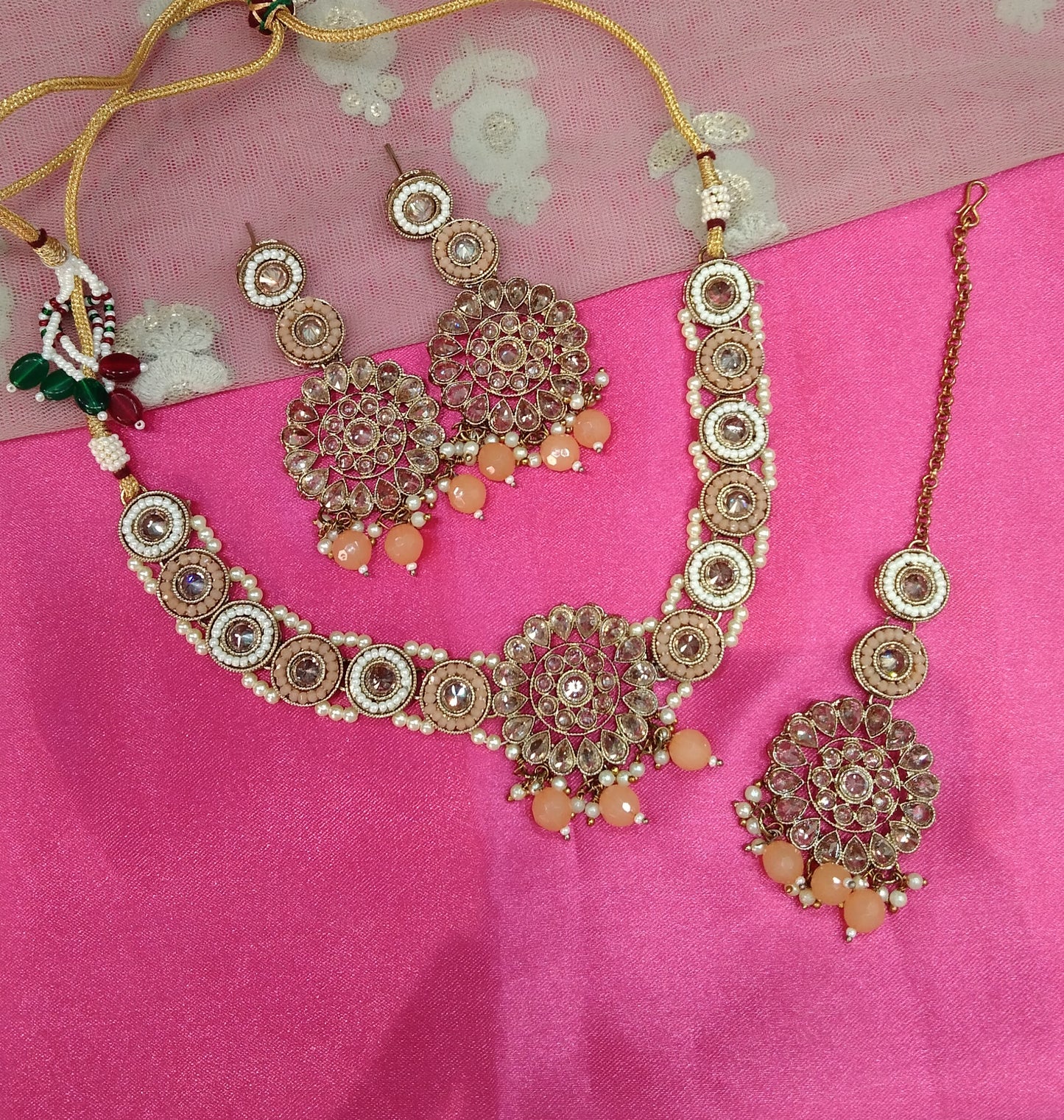 Peach Necklace Jewellery Distance Set