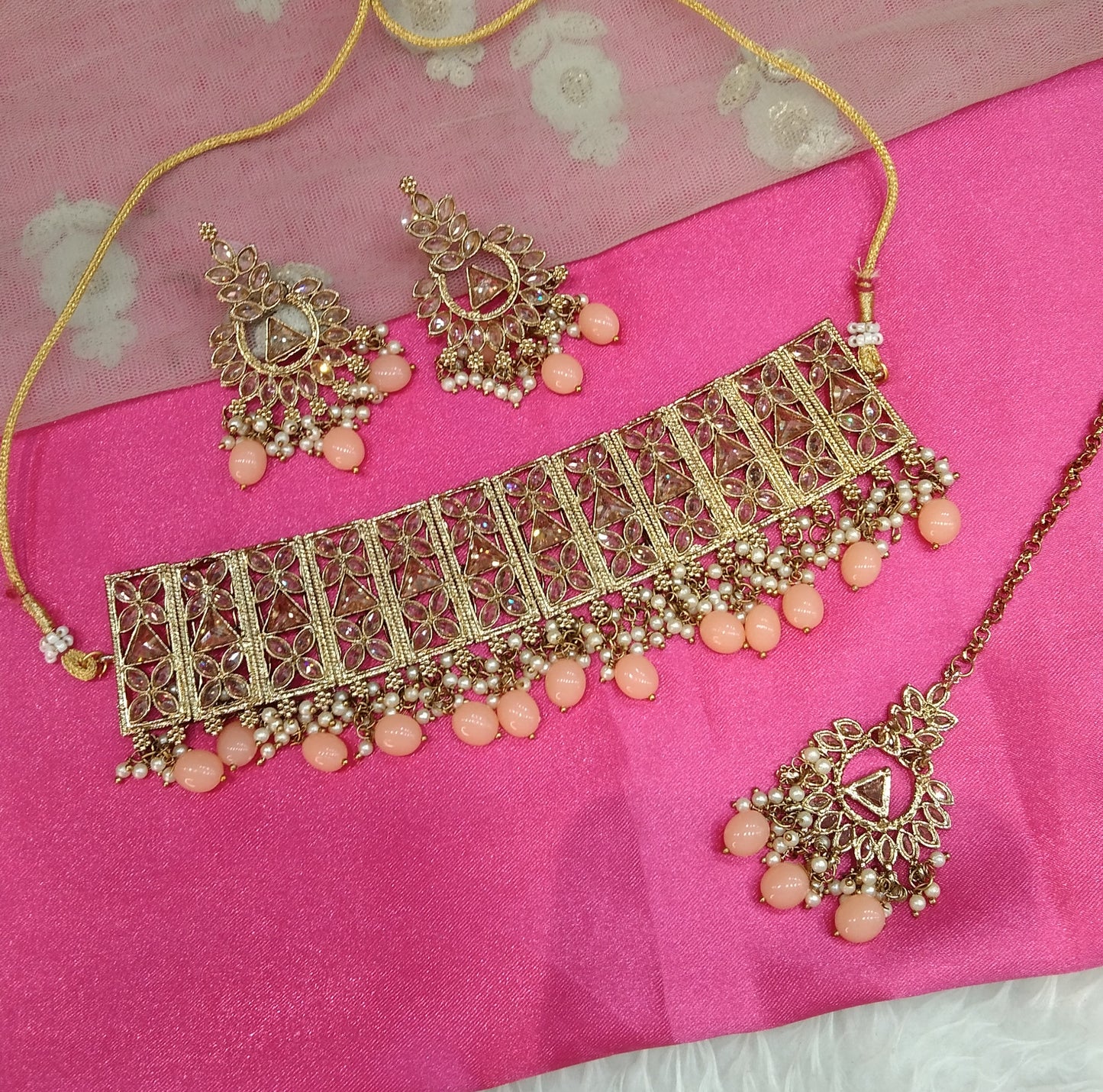 Peach Choker Jewellery Armaan Set