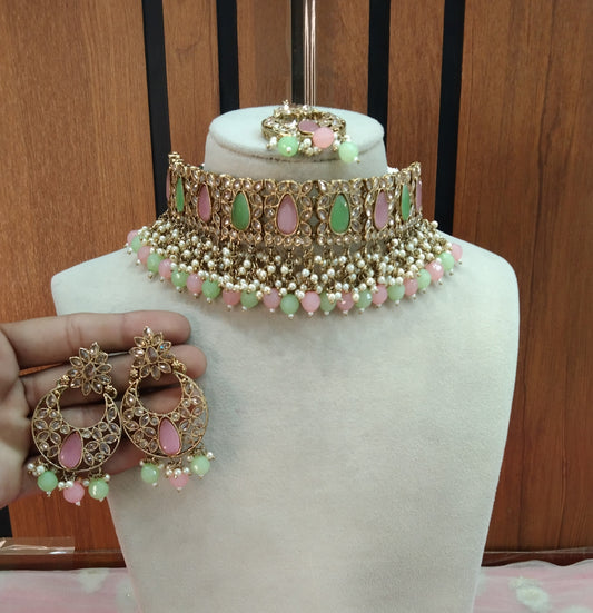 Mint Pink Choker Jewellery Narayan Set