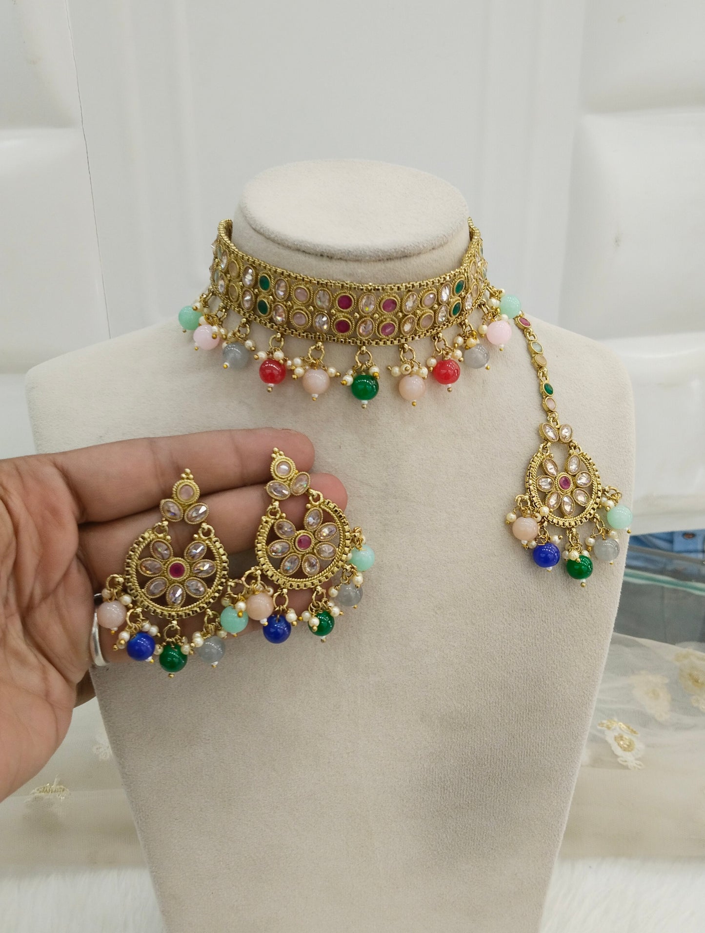 Multi Colour Choker Jewellery Timi Set