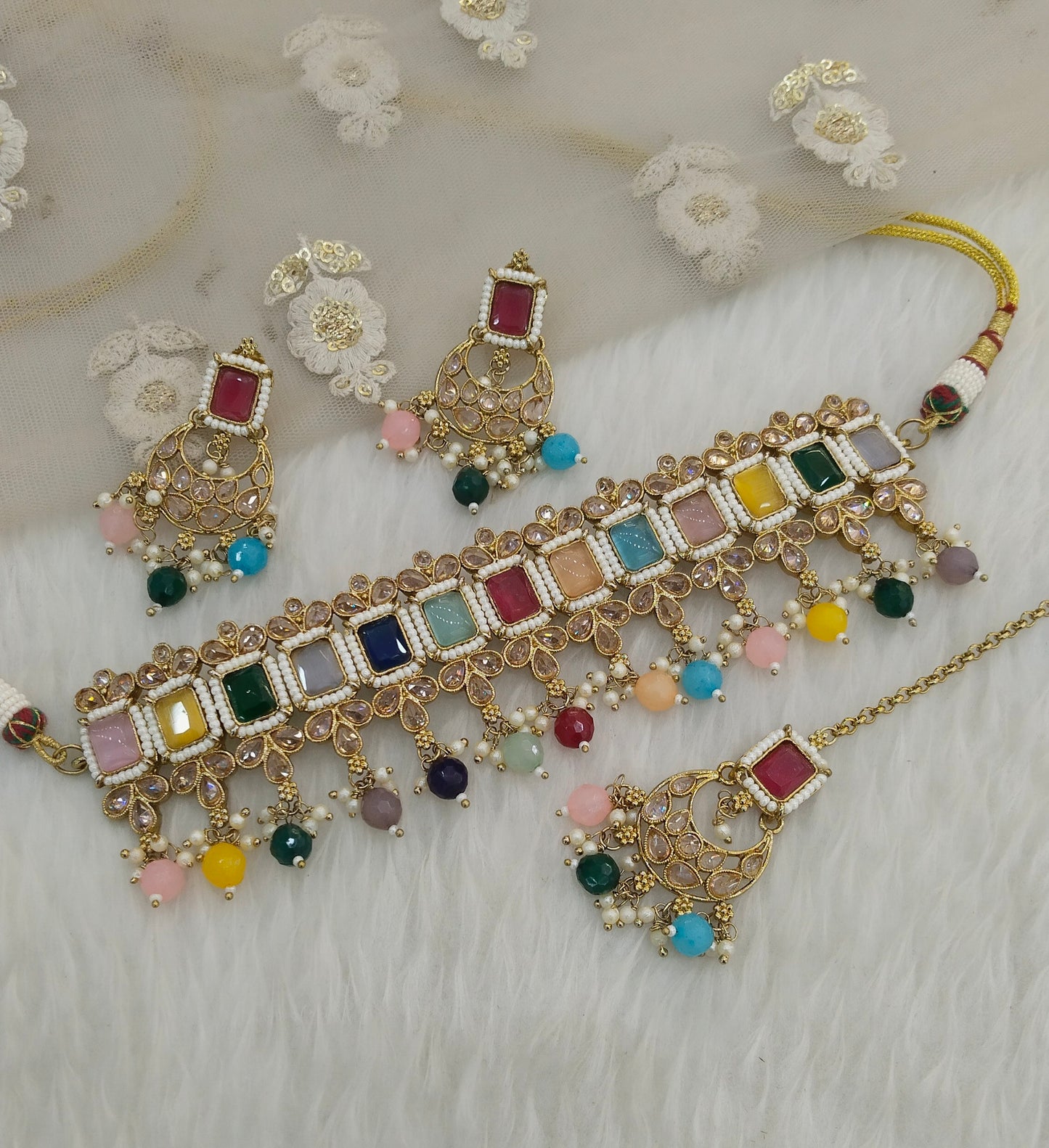 Multi colour Choker Jewellery Sintu Set