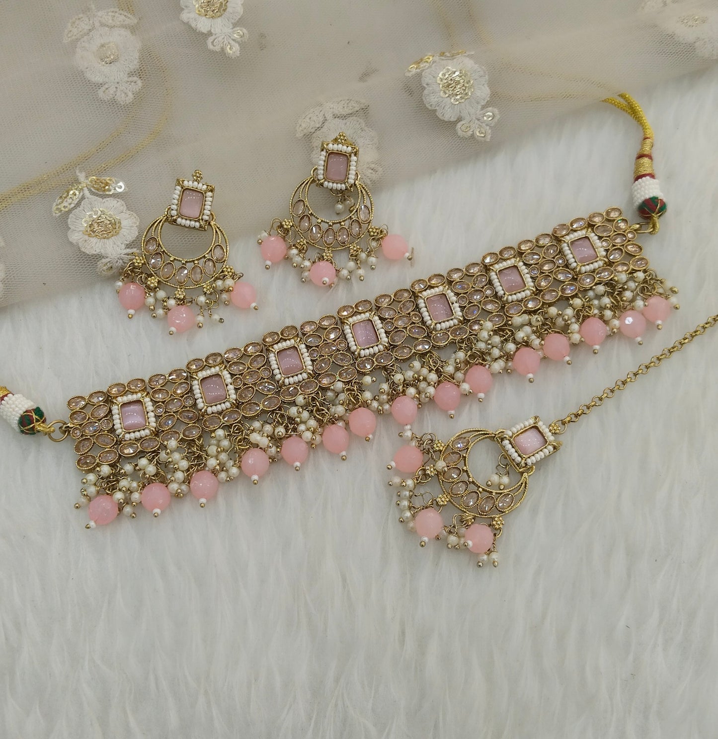 Baby pink Choker Jewellery Sintu Set