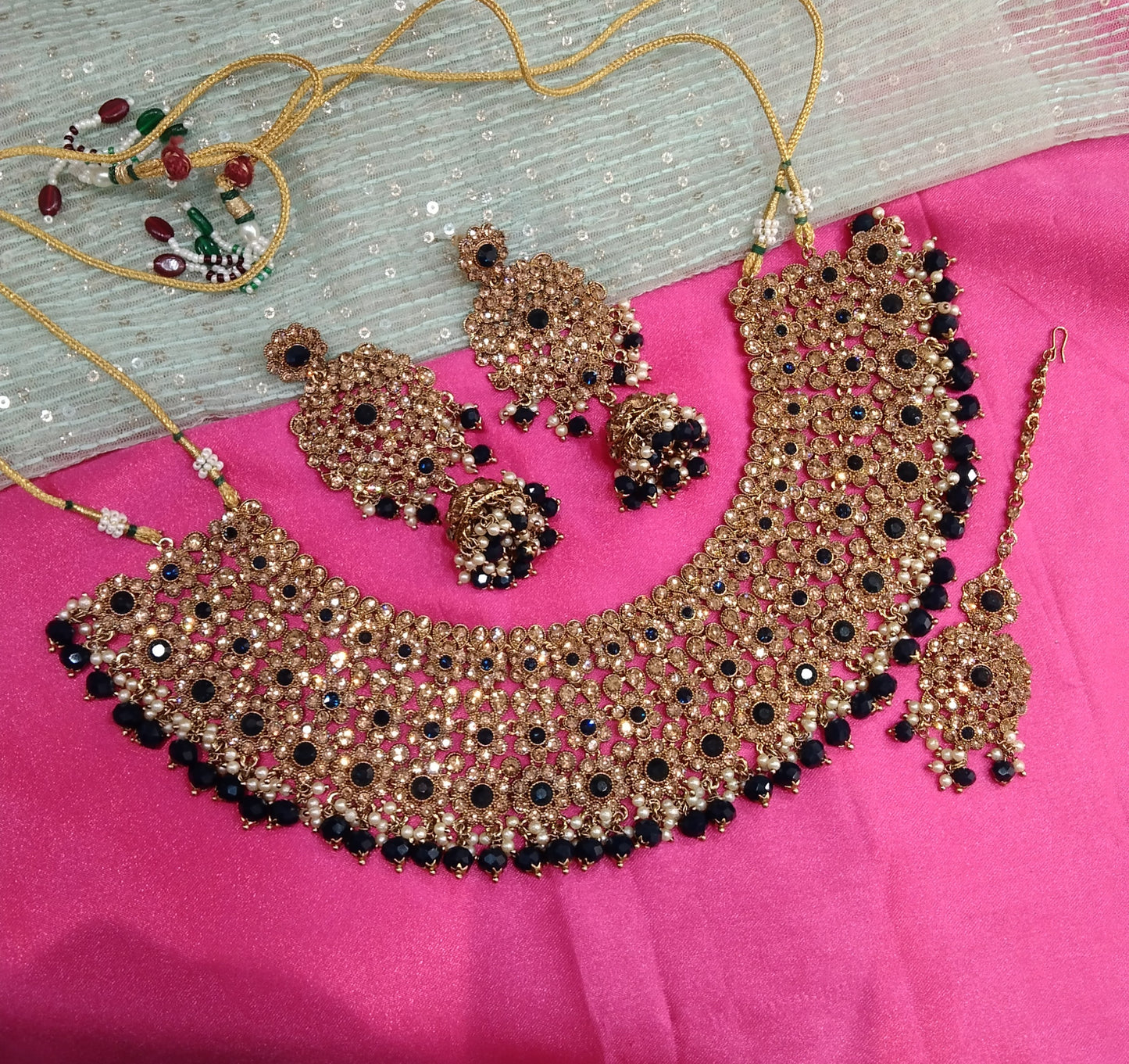 Navy Blue Necklace Jewellery Aditi Set
