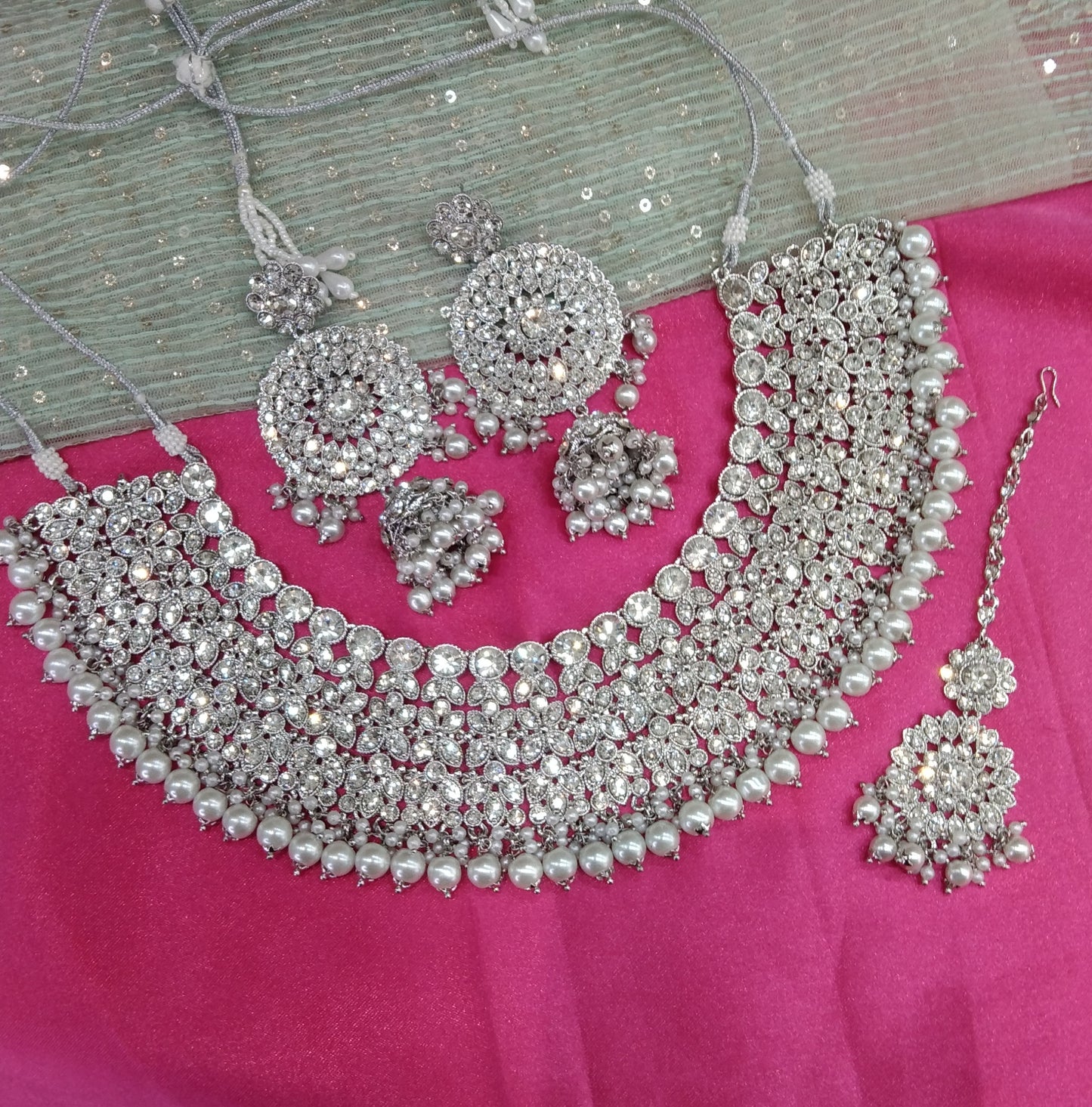 Silver White Necklace Jewellery Ventura Set