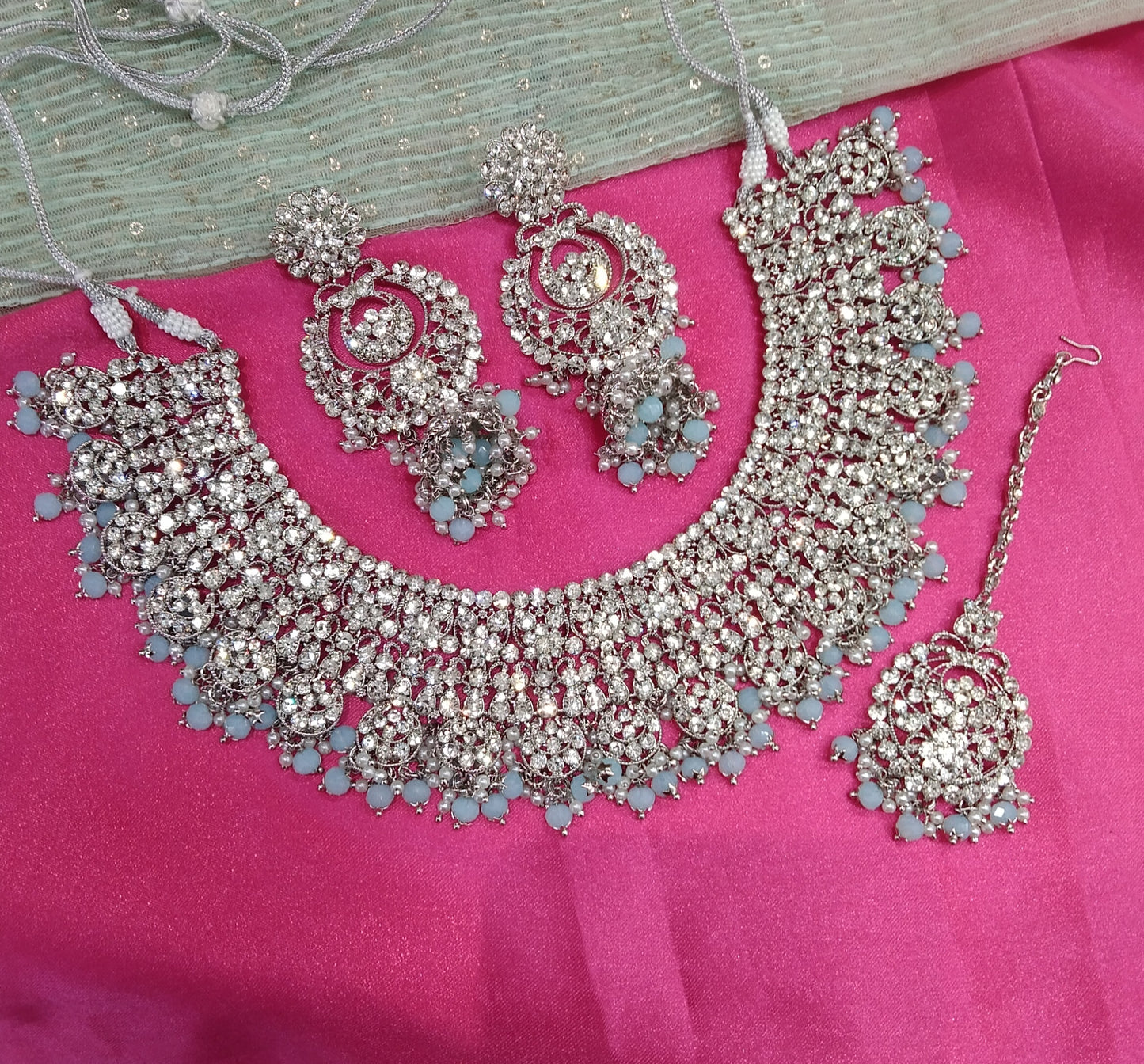 Sky Blue Necklace Jewellery Perm Set