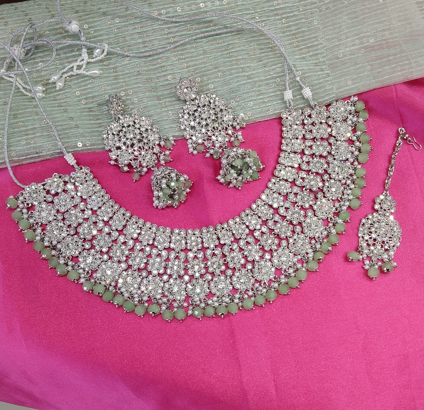 Silver Pista Necklace Jewellery Aditi Set