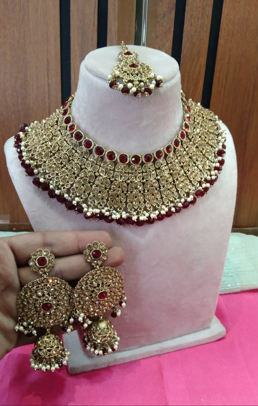 Maroon Necklace Jewellery Ventura Set