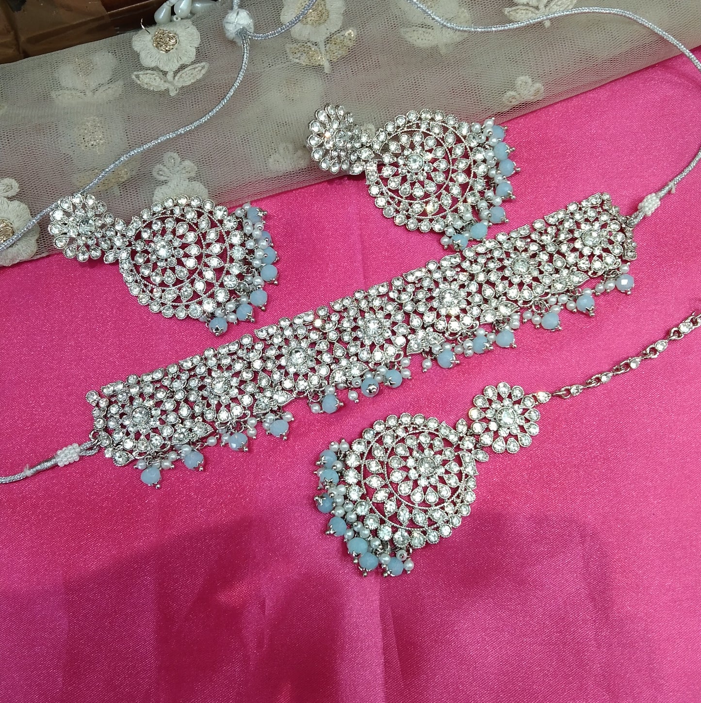 Sky Blue Choker Jewellery West Orange Set