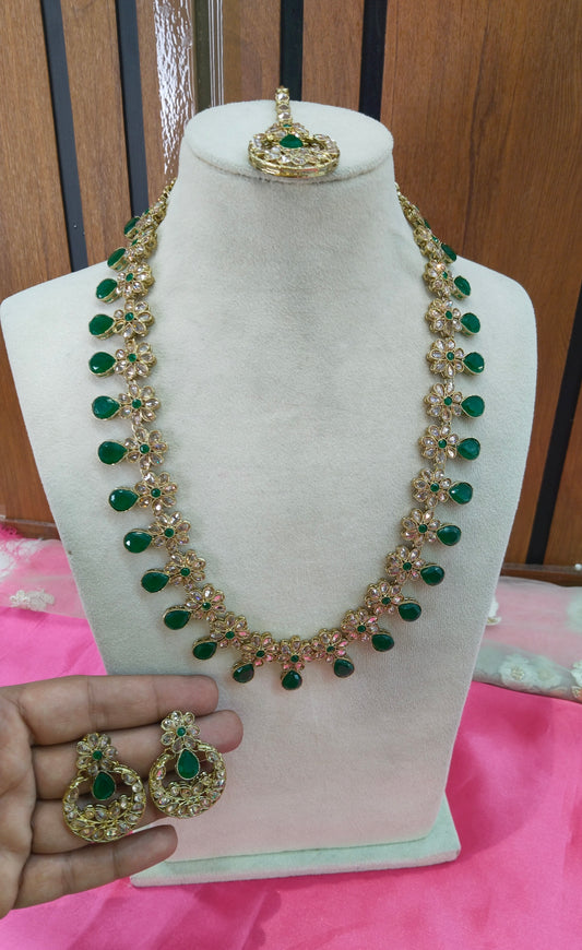 Green Long Haar Necklace Jewellery Sherry Set