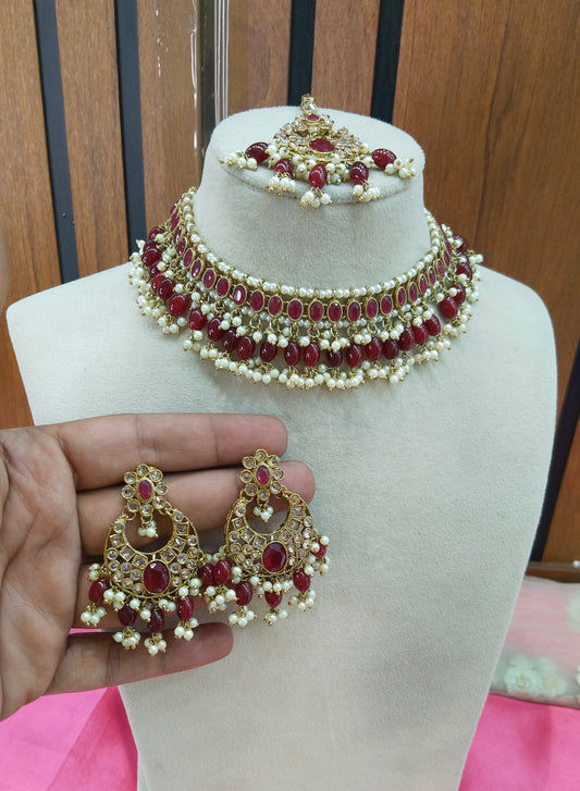Maroon Choker Necklace Jewellery Sira Set